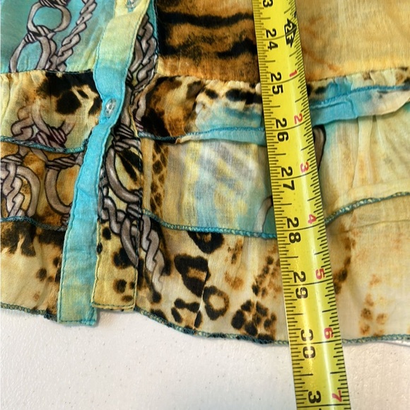 Shana K L Tunic Blouse Woman’s Multicolored Button Down Loose Fitting Ruffled sl - Picture 8 of 8